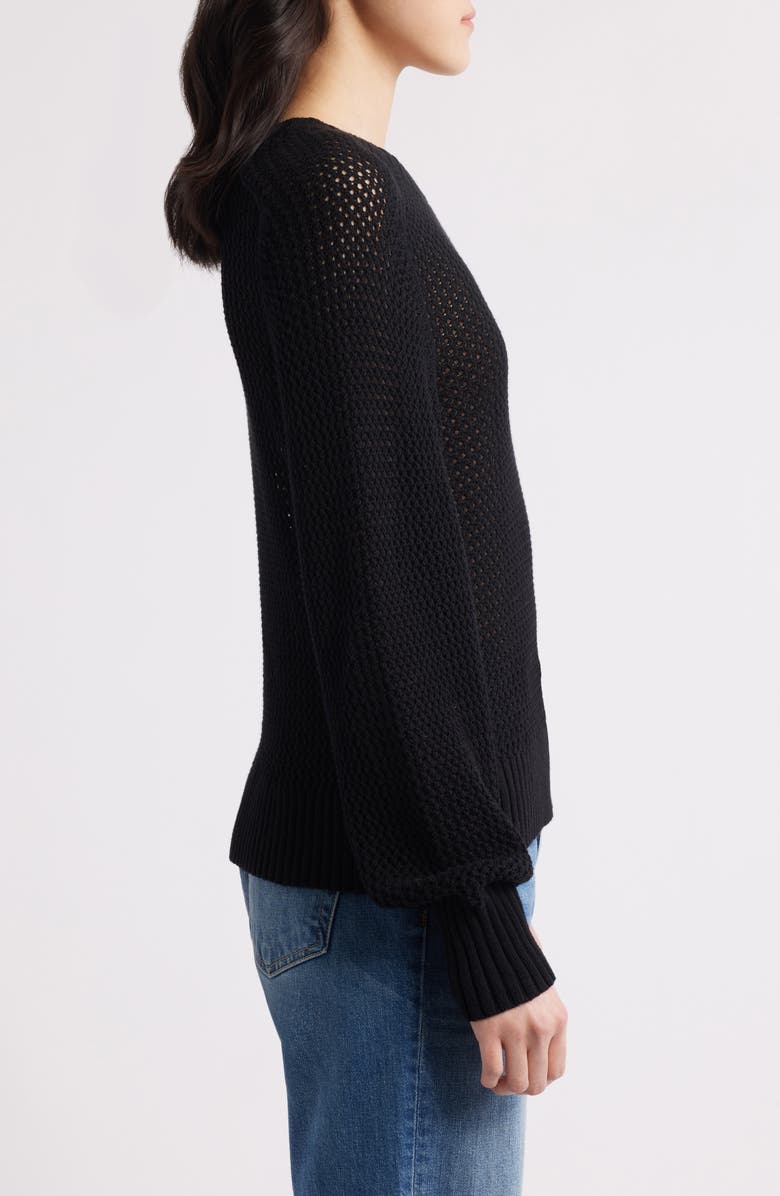 525 america Margot Openwork Cotton Mesh Sweater, Alternate, color, Black