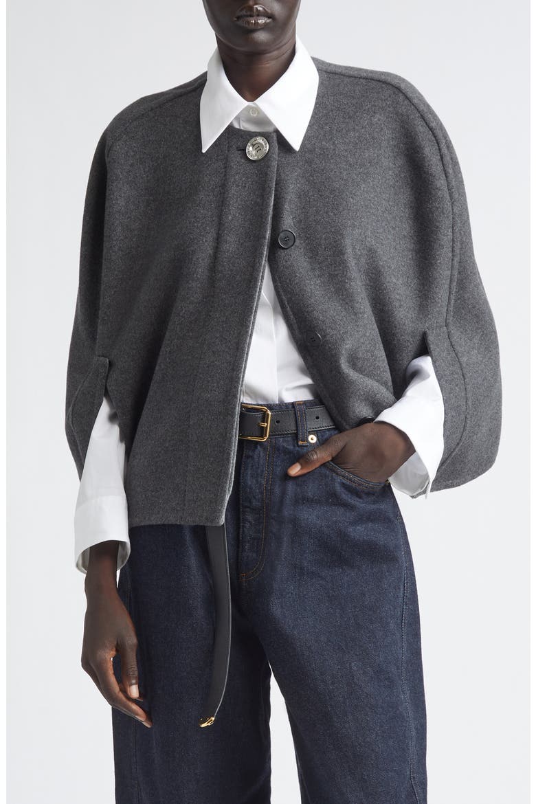 Crop Wool & Cashmere Cape, Main, color, DARK GREY/ GREY