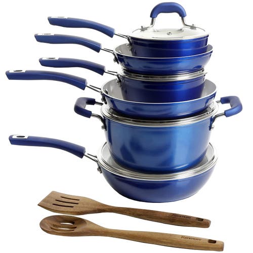 Kenmore Arlington 12 Piece Aluminum Ceramic Coated Nonstick Cookware Set In Blue