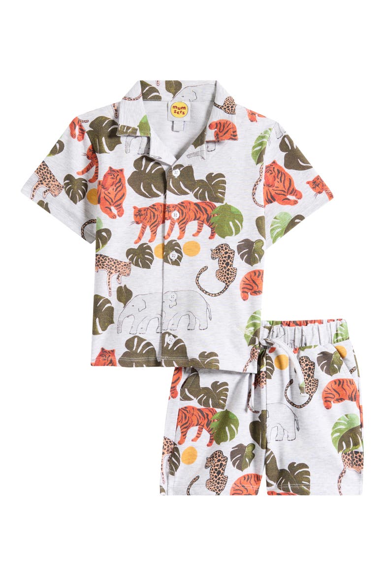 Kids' Jungle Print Camp Shirt & Shorts Set, Main, color, GREY