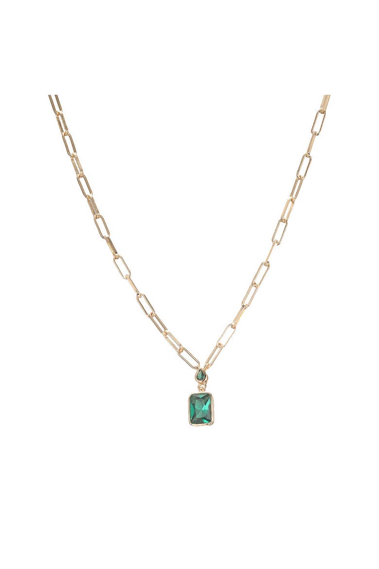 Colored Baguette CZ Paperclip Pendant Necklace, Main, color, Emerald Green
