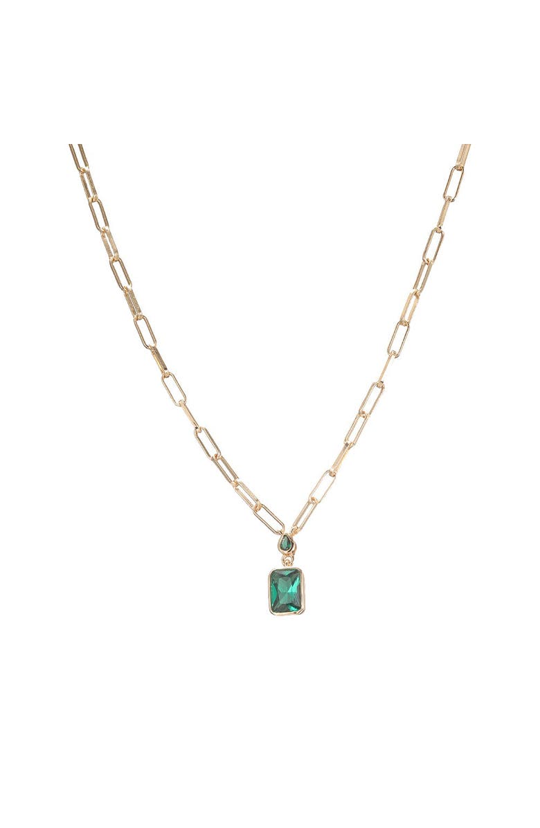 BY ADINA EDEN Colored Baguette CZ Paperclip Pendant Necklace, Main, color, Emerald Green