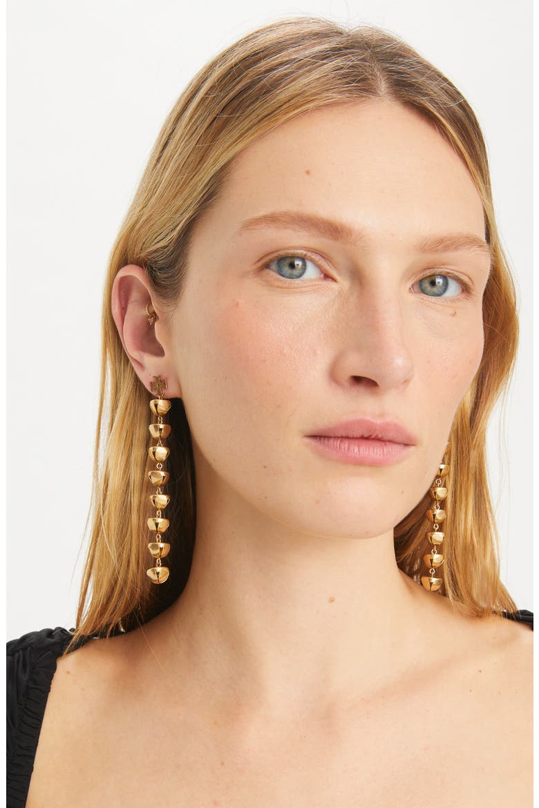 Bell Linear Drop Earrings, Alternate, color, ANTIQUE LIGHT BRASS