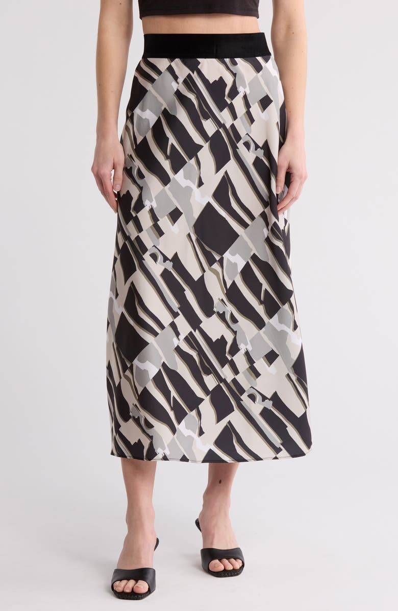 DONNA KARAN Supple Satin Pull-On Skirt, Main, color, Skyline Jaquard