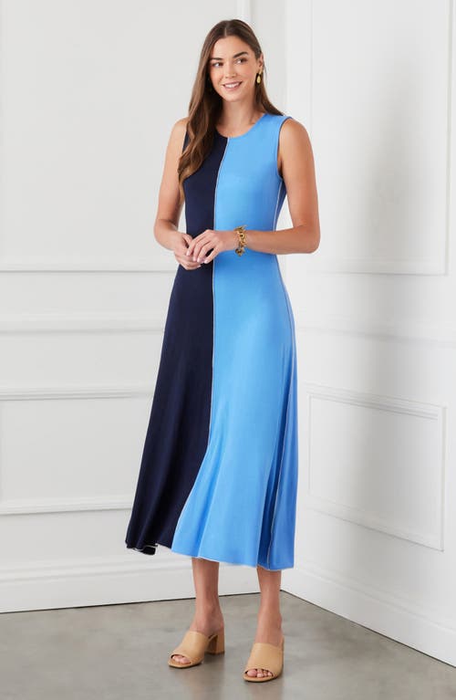 Shop Karen Kane Colorblock Sleeveless Maxi Dress In Navyw/blue