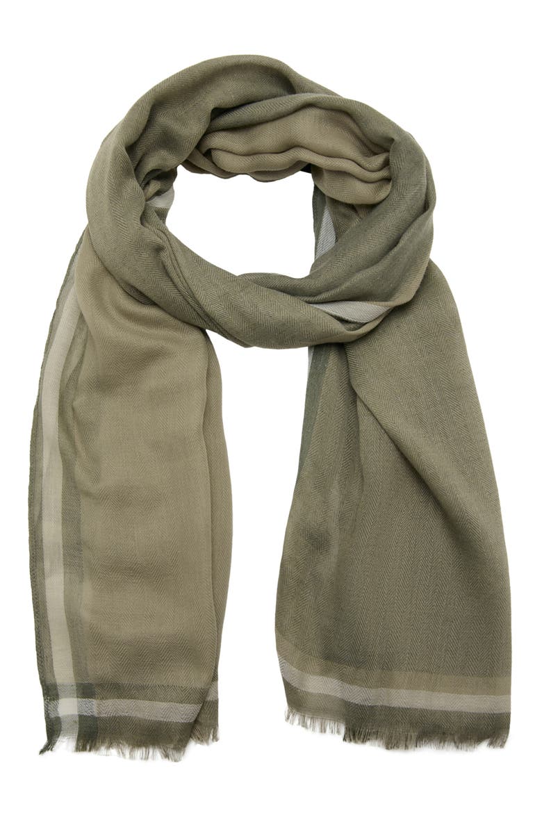 Herringbone Frayed Scarf, Main, color, KHAKI GREEN