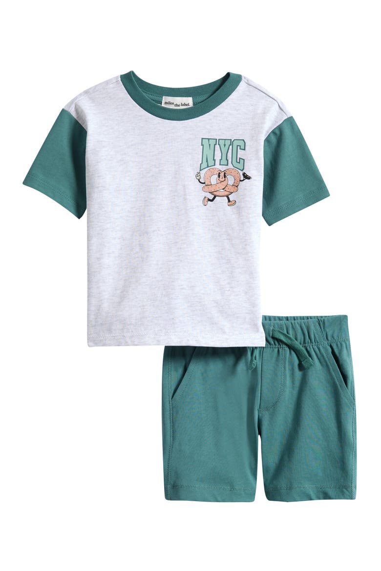 NYC Cotton Graphic T-Shirt & Shorts Set, Main, color, TEAL