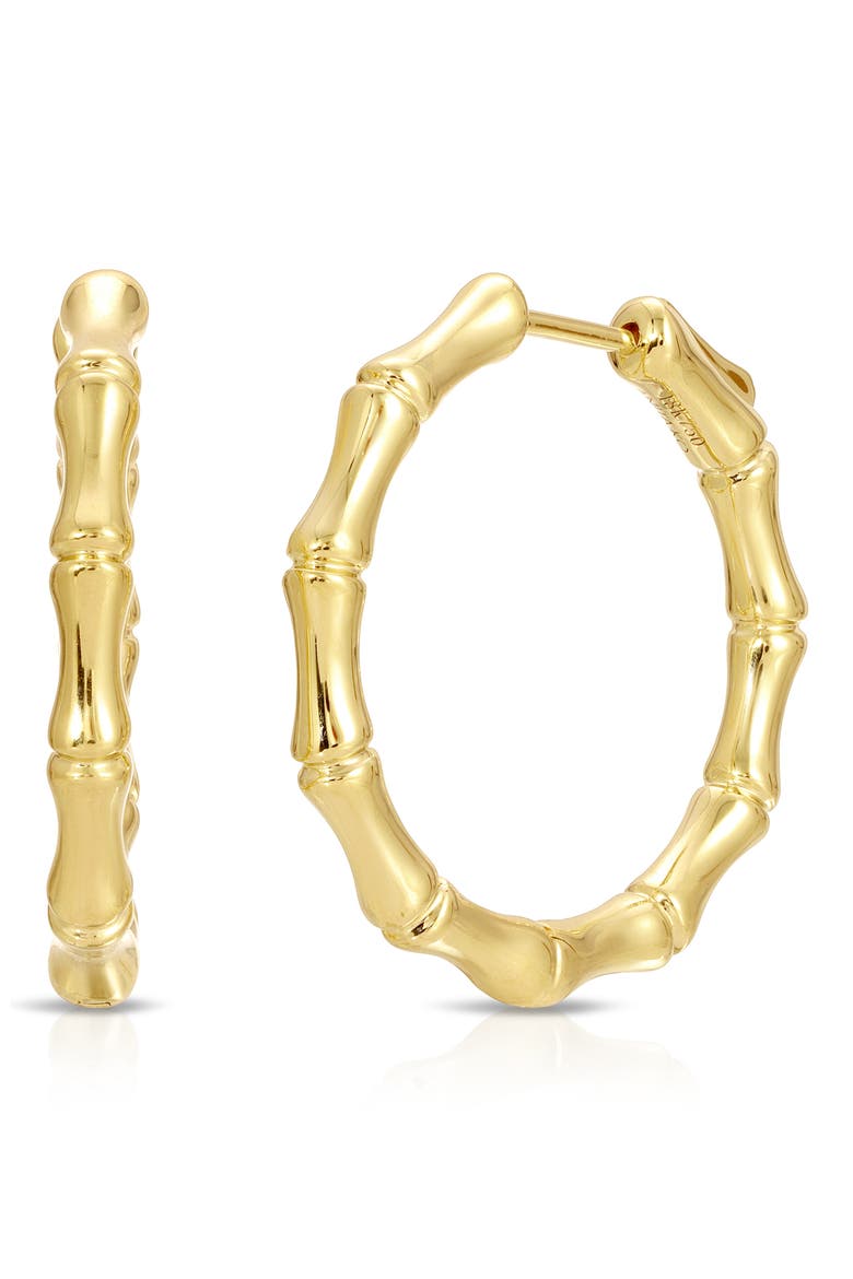18k Gold Bamboo Hoop Earrings, Main, color, 18K YELLOW GOLD