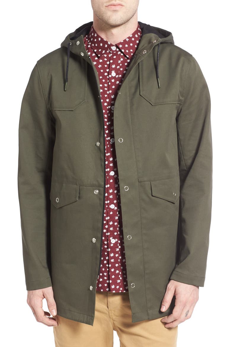 Bonded & Coated Cotton Fishtail Parka, Main, color, DARK GREEN