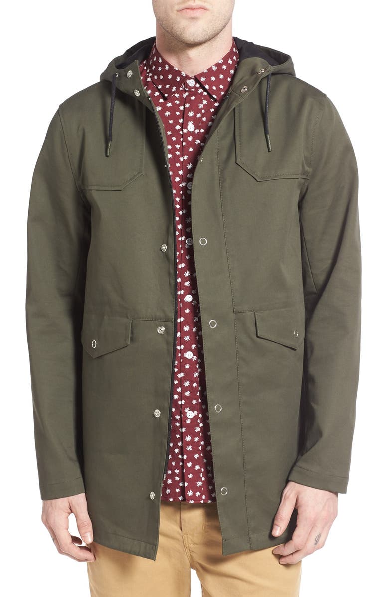 Topman Bonded & Coated Cotton Fishtail Parka, Main, color,