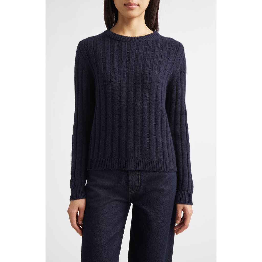 Johnstons Of Elgin Lecht Cashmere Rib Crewneck Sweater In Blue