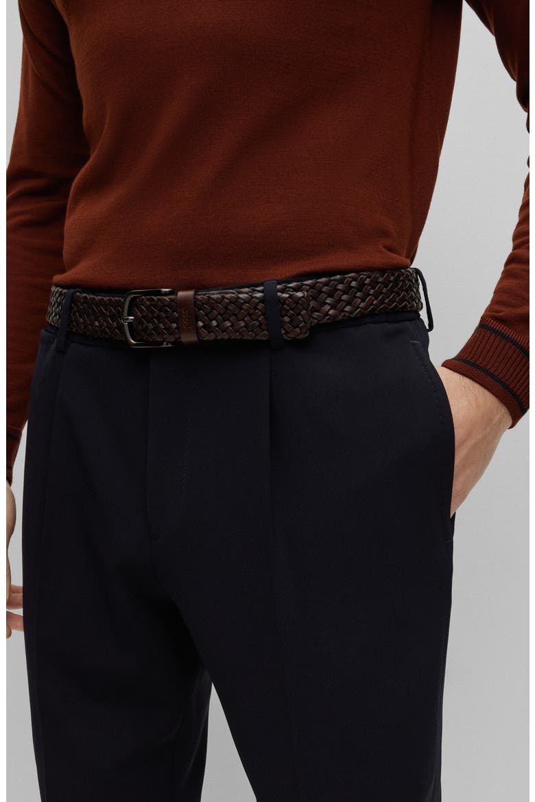 Sash Woven Leather Belt, Alternate, color, DARK BROWN