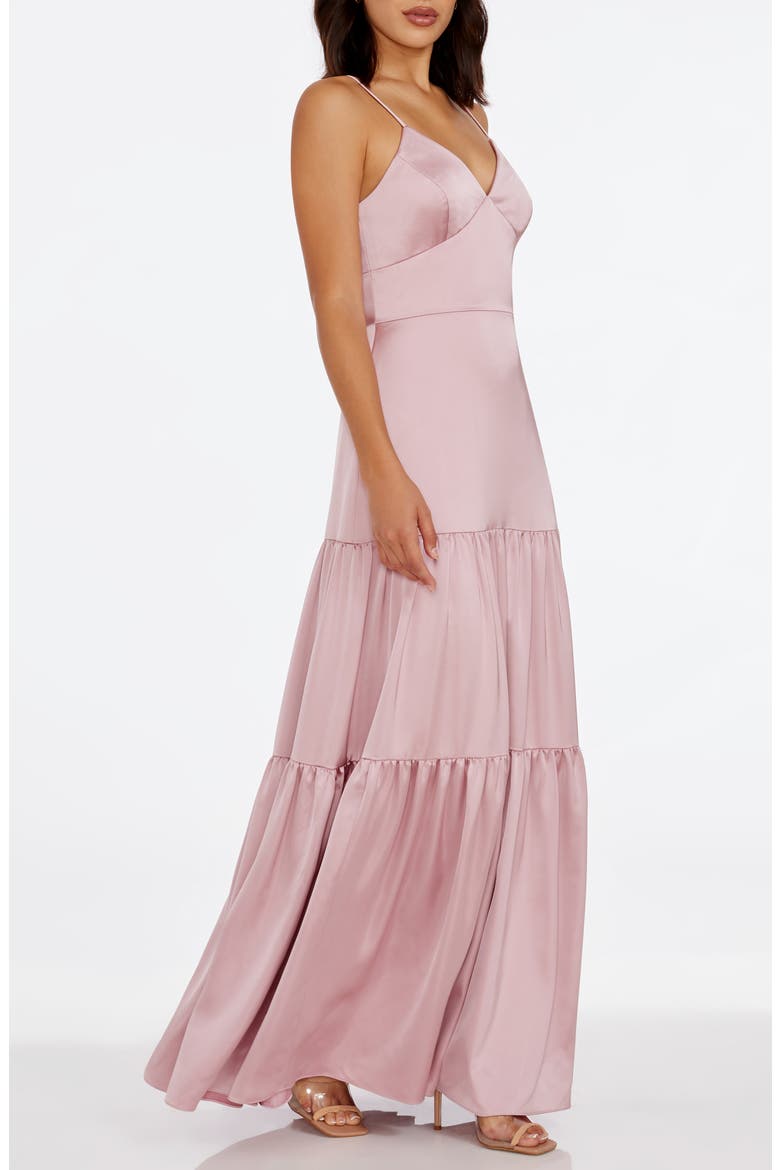 Tess Tiered Satin Gown, Alternate, color, ROSE CANYON