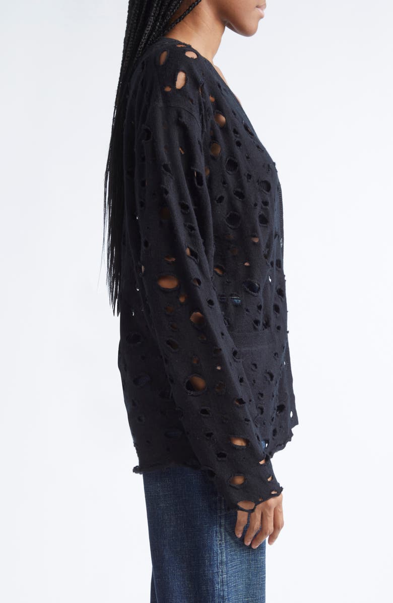 R13 Ripped Merio Wool Boyfrined Cardigan, Alternate, color, Black