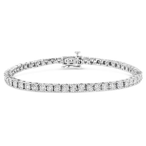10K White Gold 1/2 Cttw Real Diamond Miracle Plate Tennis Bracelet -
