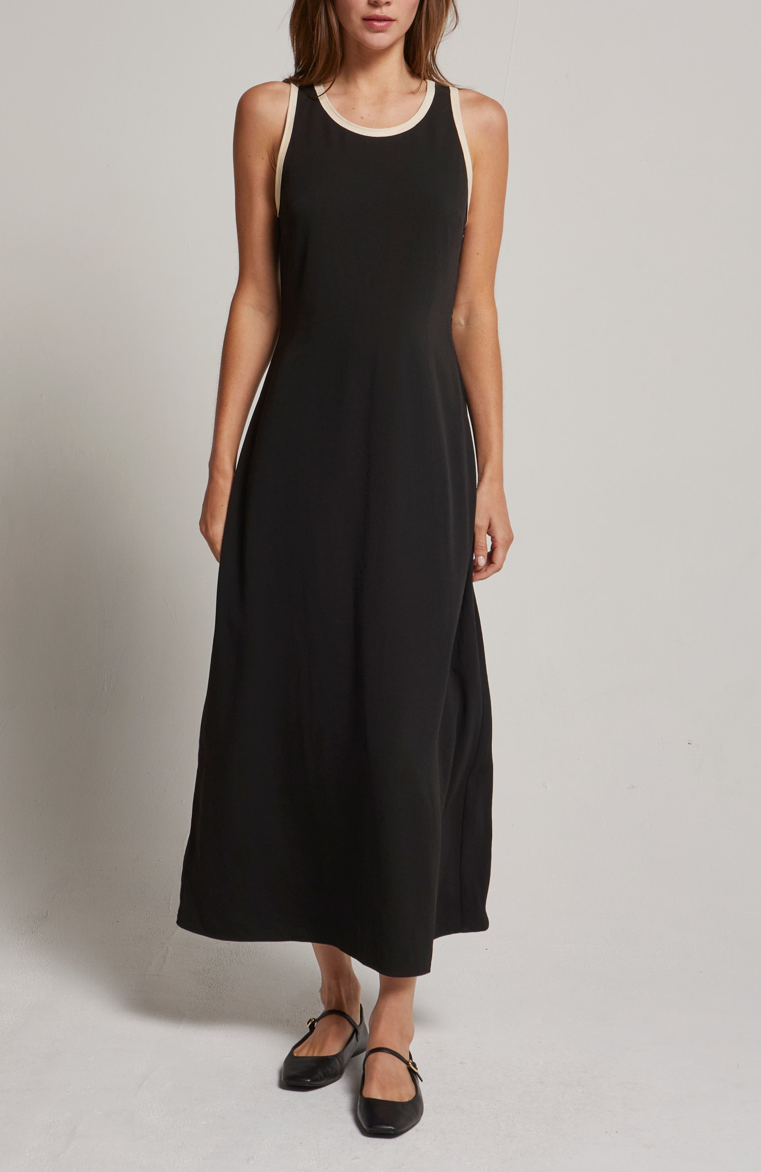 Suede Trim Chiffon Maxi Dress