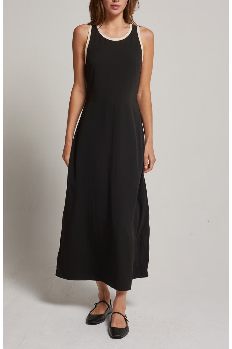 Suede Trim Chiffon Maxi Dress, Main, color, Black