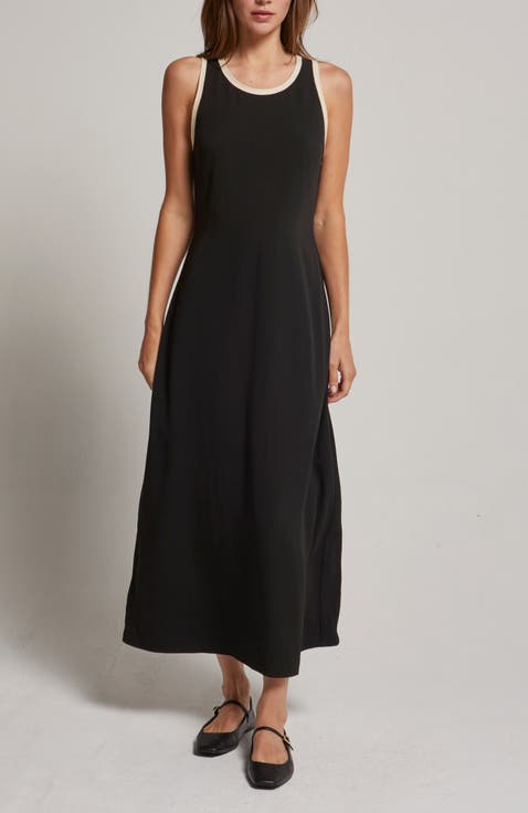 Suede Trim Chiffon Maxi Dress
