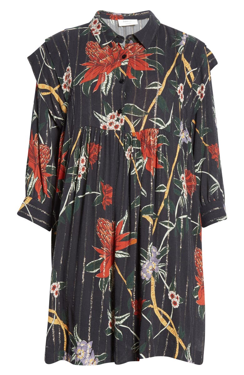 ba&sh Paprika Floral Metallic Stripe Babydoll Shirtdress, Alternate, color, 
