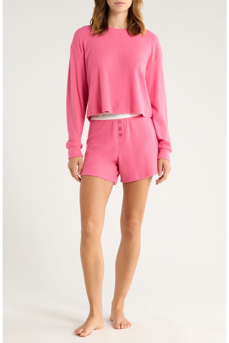 Waffle Knit Short Pajamas, Main, color, THINK PINK