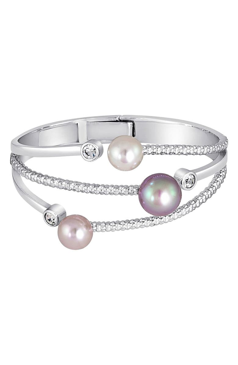 Majorica Simulated Pearl & Cubic Zirconia Hinge Bracelet, Main, color, 