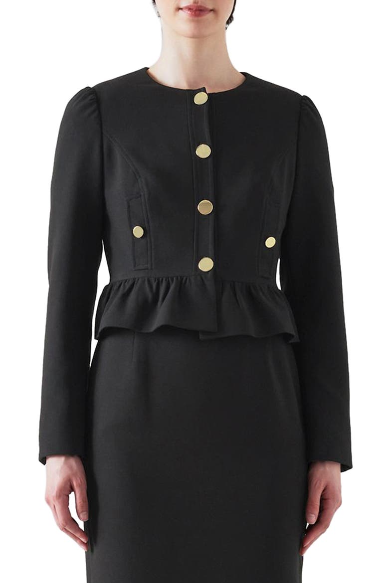 Folly Crepe Crop Peplum Jacket, Main, color, BLACK