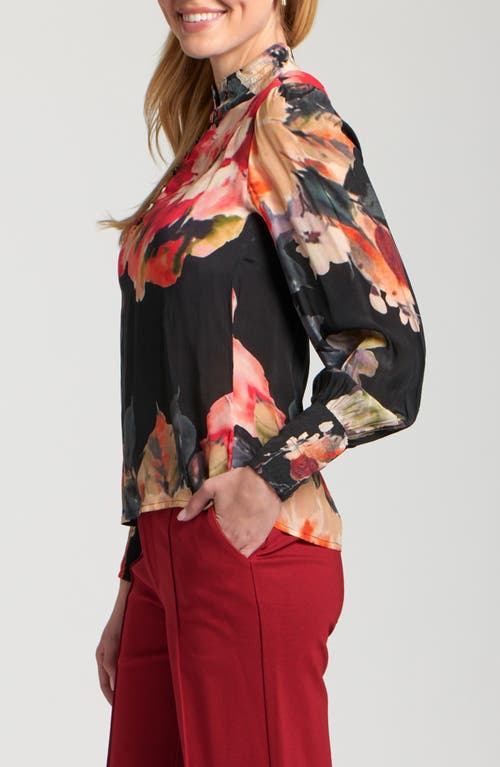 Apny Puff Shoulder Button Front Top In Multi