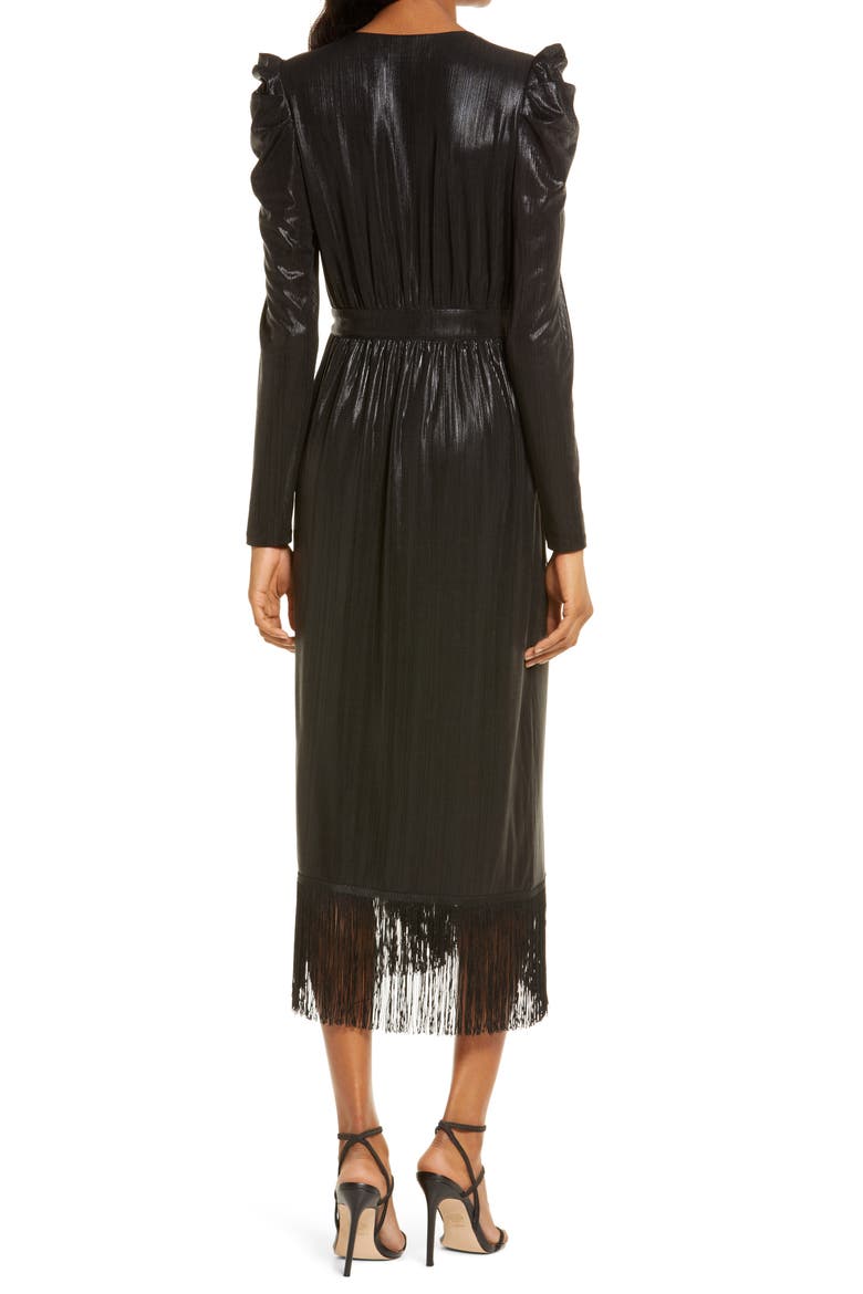 Dream Big Metallic Puff Long Sleeve Midi Dress, Alternate, color, BLACK