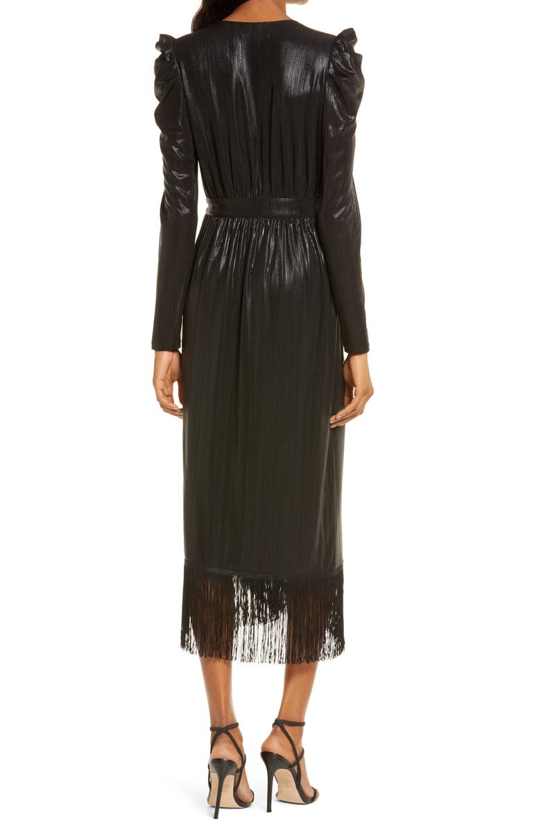 Lulus Dream Big Metallic Puff Long Sleeve Midi Dress, Alternate, color, 