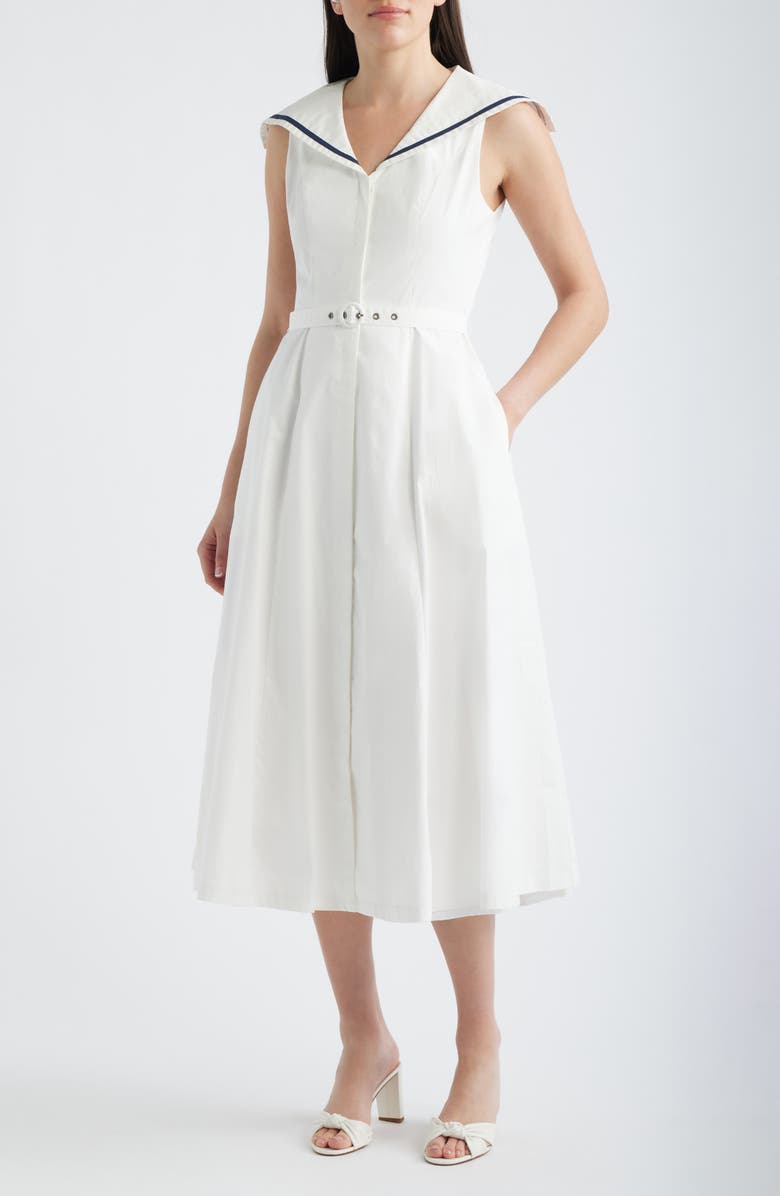 FREEMARKET Sailor Collar Cotton Midi Dress, Main, color, White