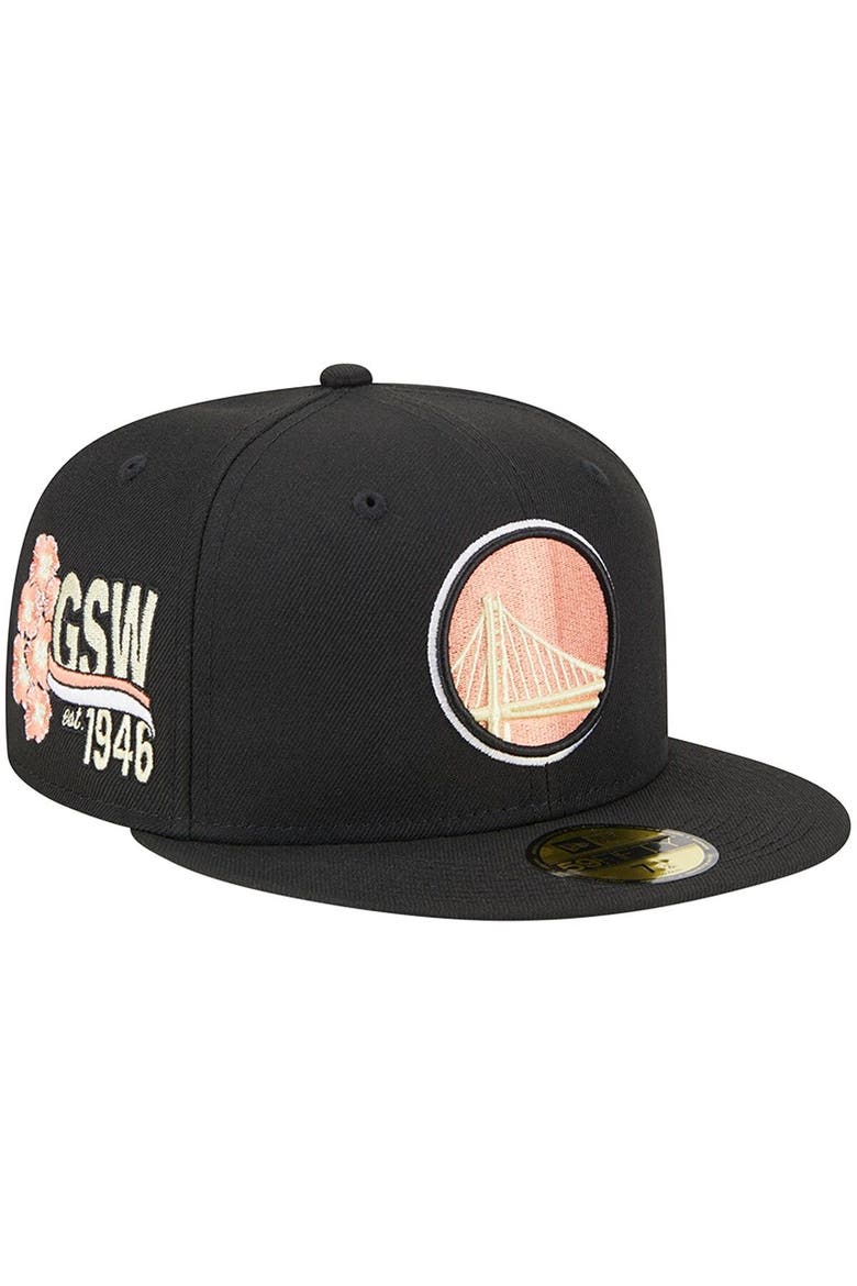 Men's New Era Black Golden State Warriors Floral Side 59FIFTY Fitted Hat, Main, color, Black