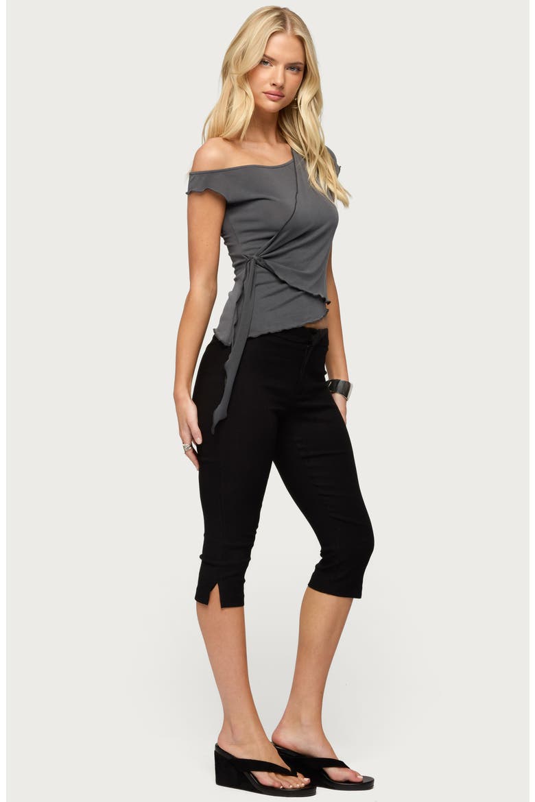 Asymmetric Off the Shoulder Wrap Top, Alternate, color, DARK-GRAY