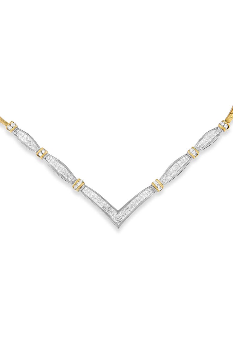 14K Yellow and White Gold 3.00 Cttw Diamond "V" Shape Statement Necklace, Alternate, color, YellowWhite