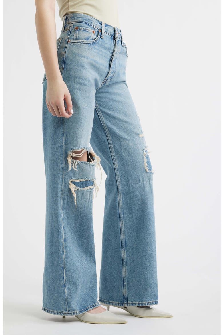 High Waist Ripped & Repaired Wide Leg Jeans, Alternate, color, AGE WORN BLUE