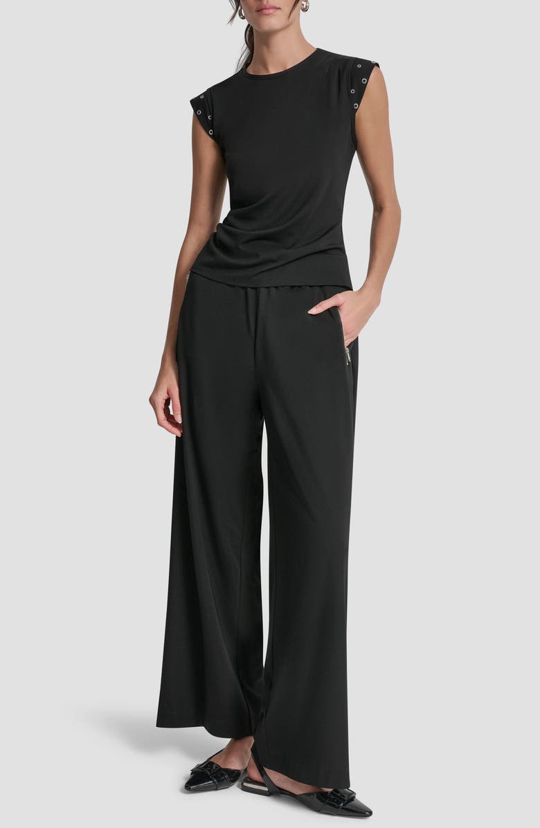 DKNY Grommet Trim Ponte Knit Top, Alternate, color, Black