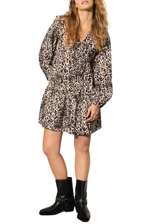 Long Sleeve Leopard Print Minidress