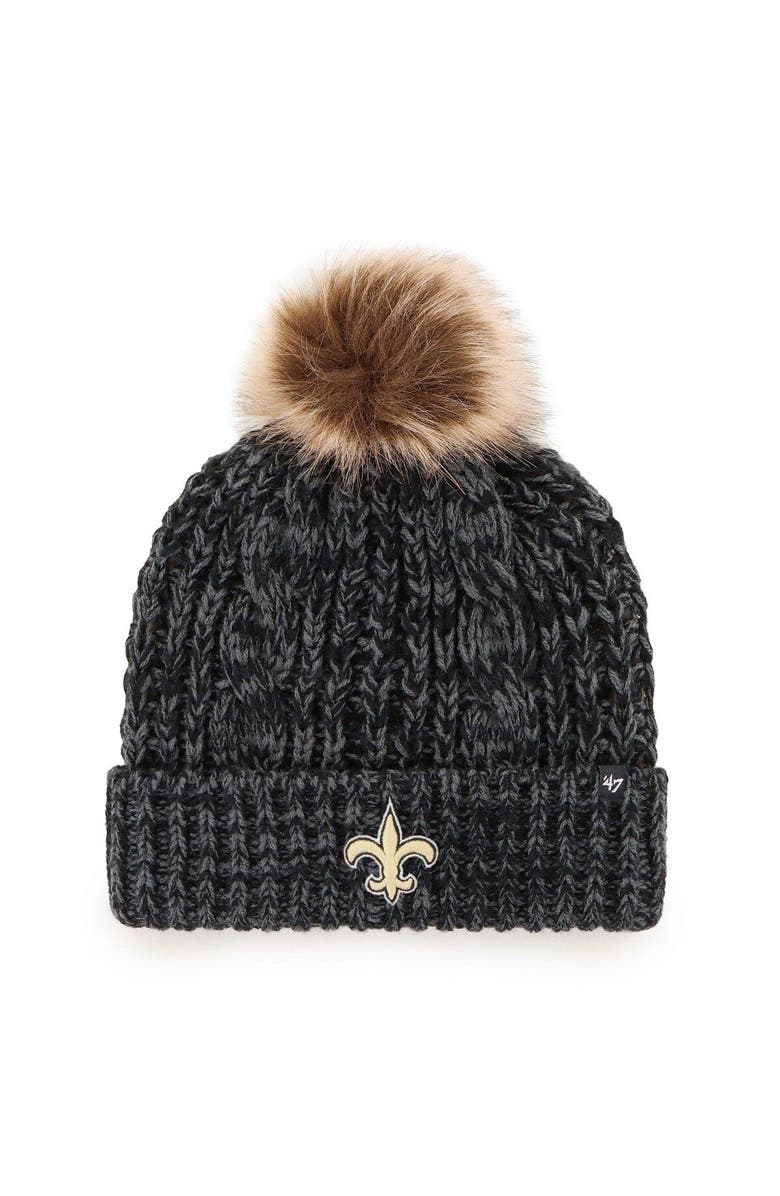 '47 Women's '47 Black New Orleans Saints Logo Meeko Cuffed Knit Hat with Pom, Main, color, 