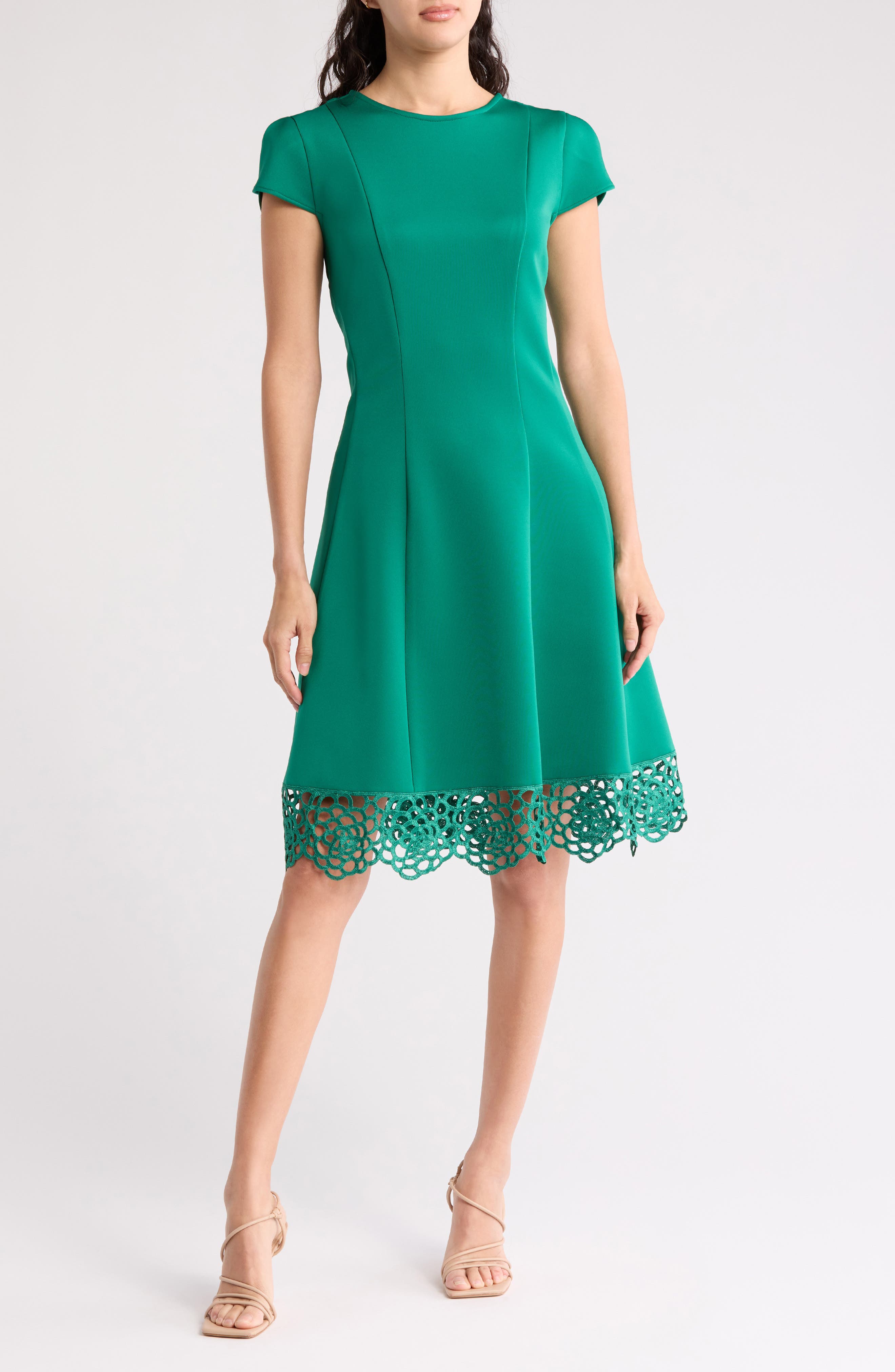 donna ricco lace hem dress Donna Ricco fit & flare black dress w/polka dot lace hem square neckline Size 12