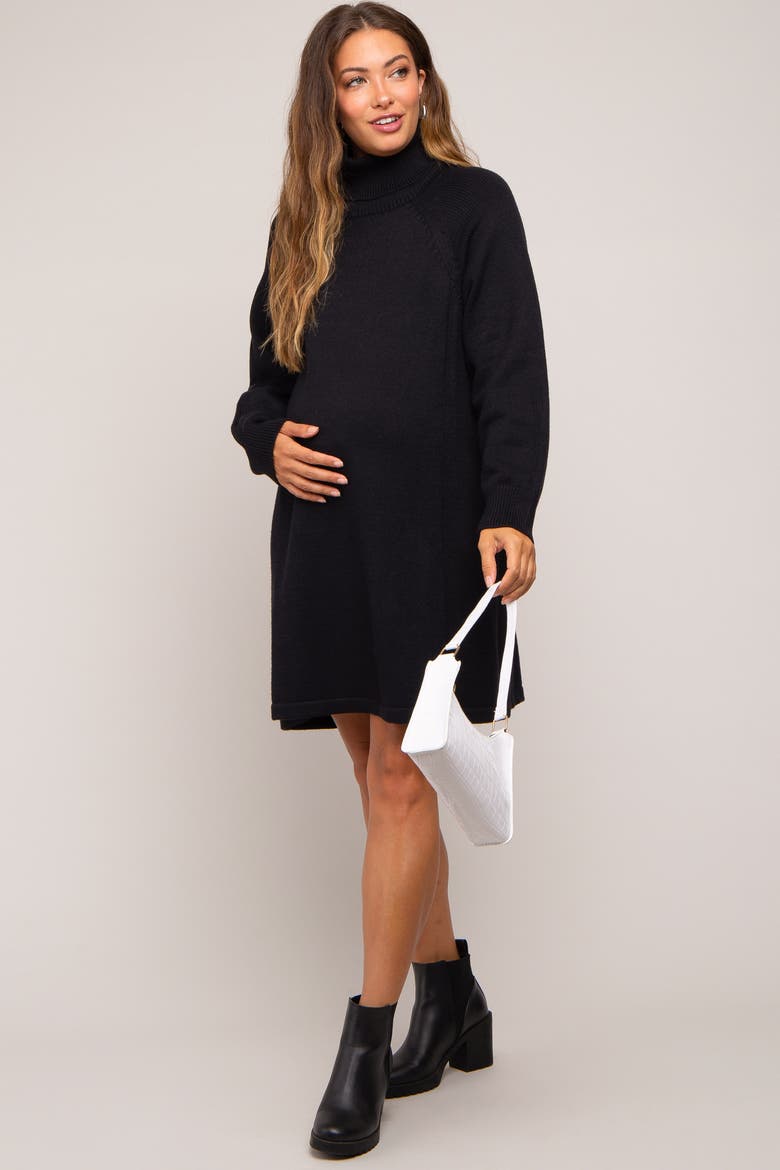 Turtleneck Long Sleeve Sweater Dress, Alternate, color, Black