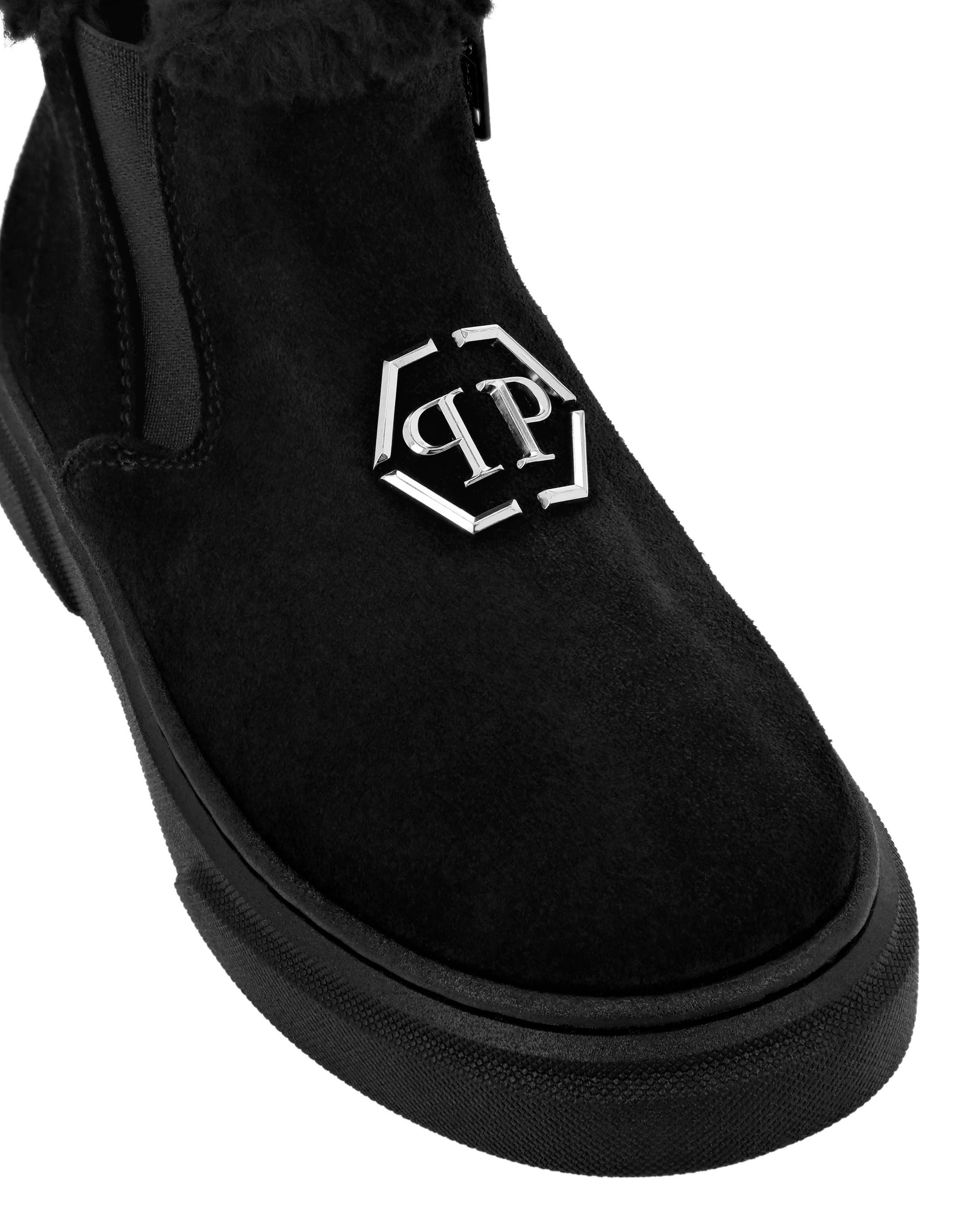 Eco Shearling Suede Anckle Boots Girl, Alternate, color, black