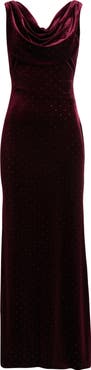 Eliza J Diamante Detail Cowl Neck Velvet Gown