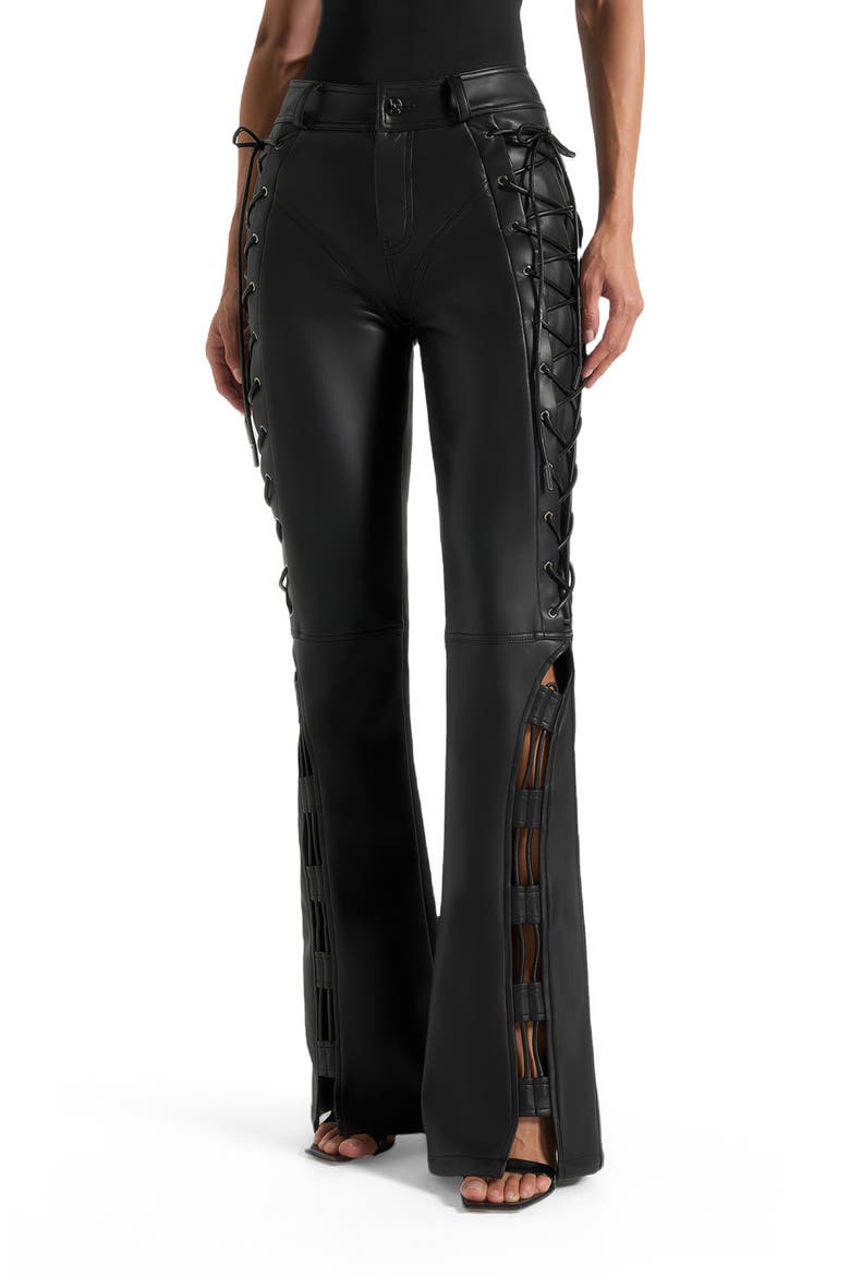 Ambre Leather Lace Up Flared Trousers, Alternate, color, Black