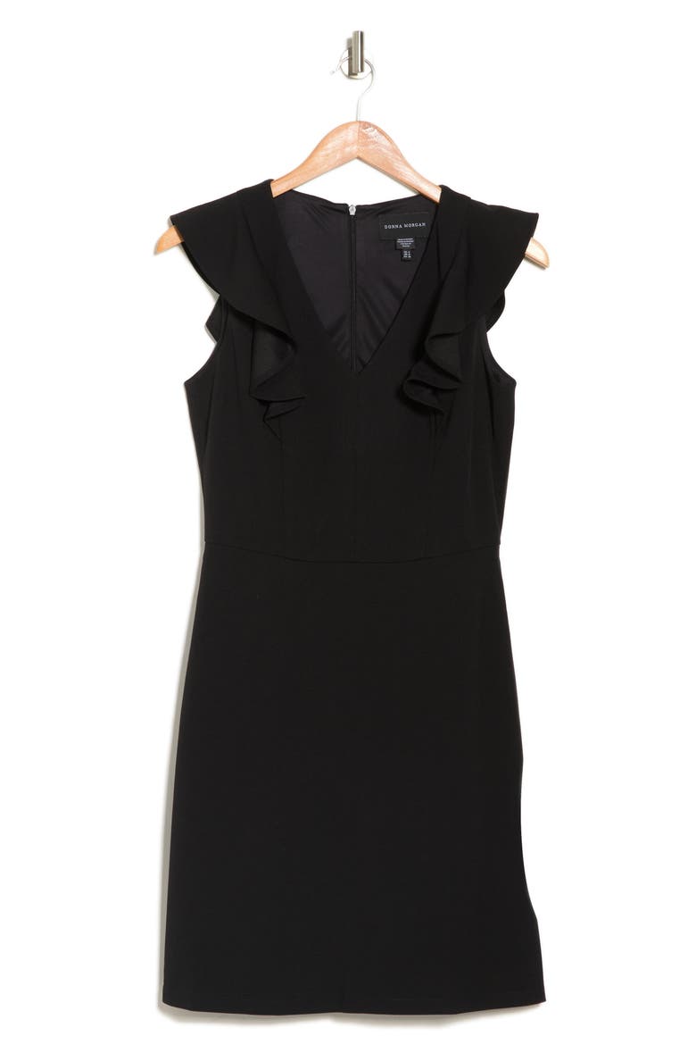 V-Neck Ruffle Minidress, Alternate, color, BLACK