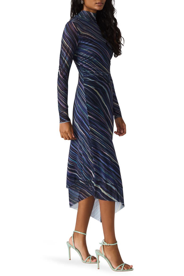 Blare Stripe Long Sleeve Mesh Midi Dress, Alternate, color, PASTEL MULTI
