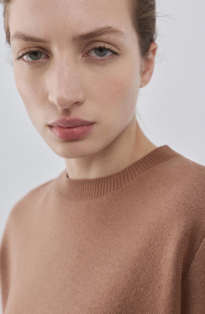 MANGO Fine Knit Crewneck Sweater, Alternate, color, Medium Brown