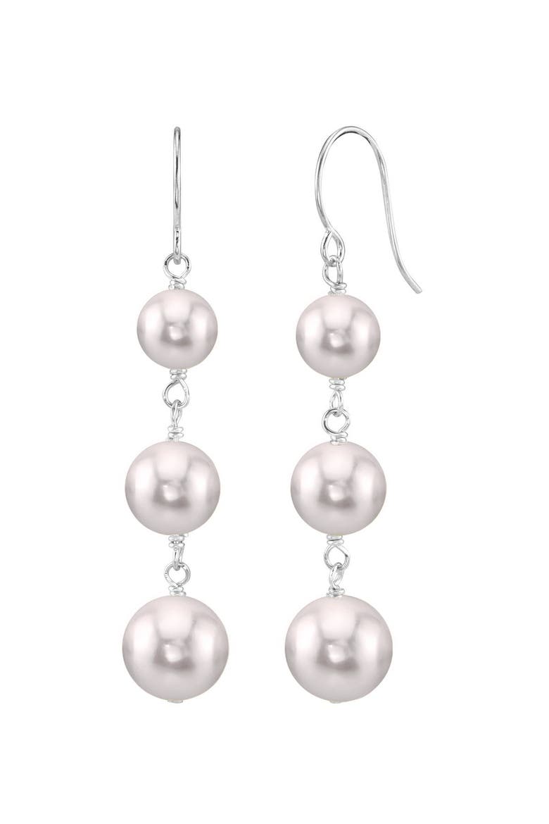 White Akoya Pearl Triple Drop Earrings, Main, color, White Gold