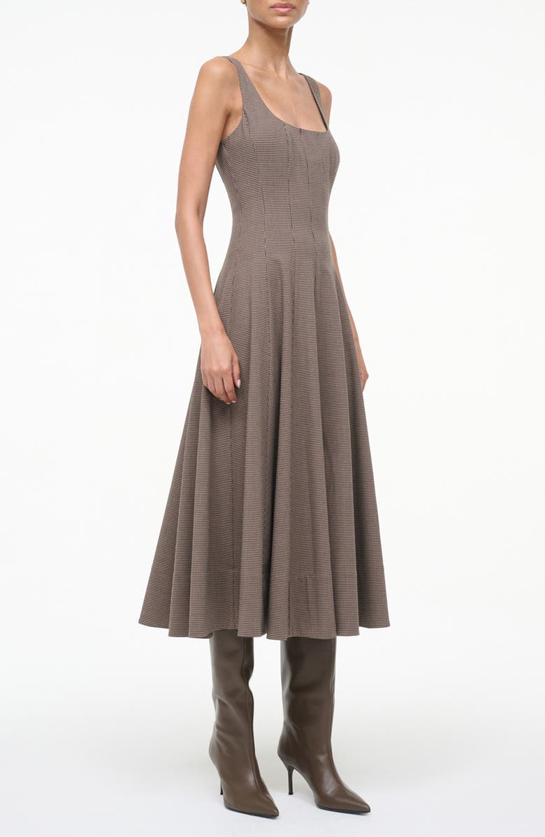 STAUD Wells Houndstooth Fit & Flare Midi Dress, Alternate, color, Houndstooth