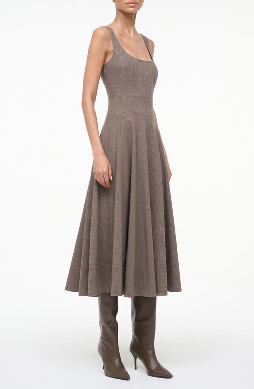 Staud Wells Houndstooth Fit & Flare Midi Dress In Brown