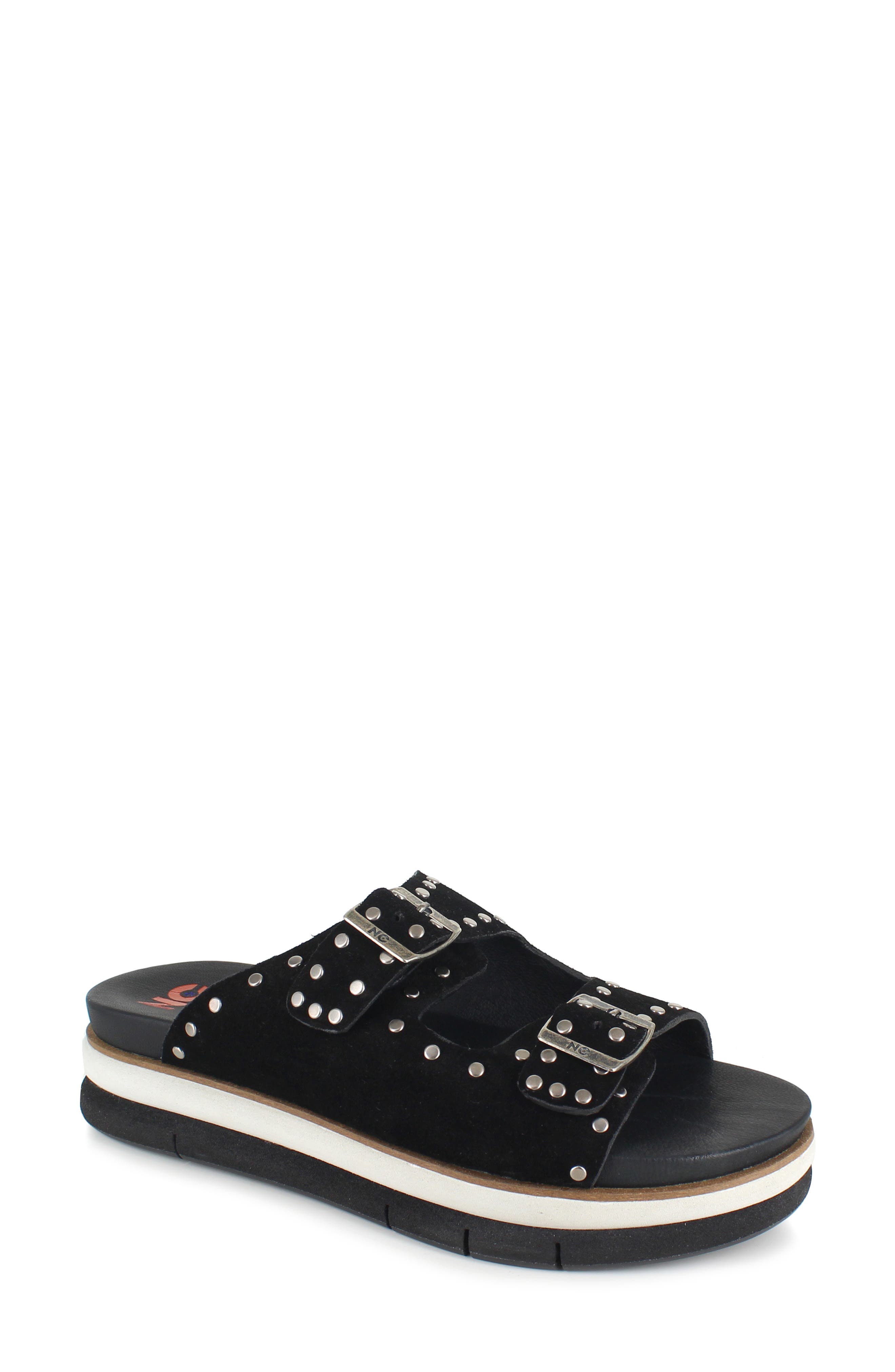 National Comfort Kynna Studded Platform Slide Sandal, Main, color, Black Leather