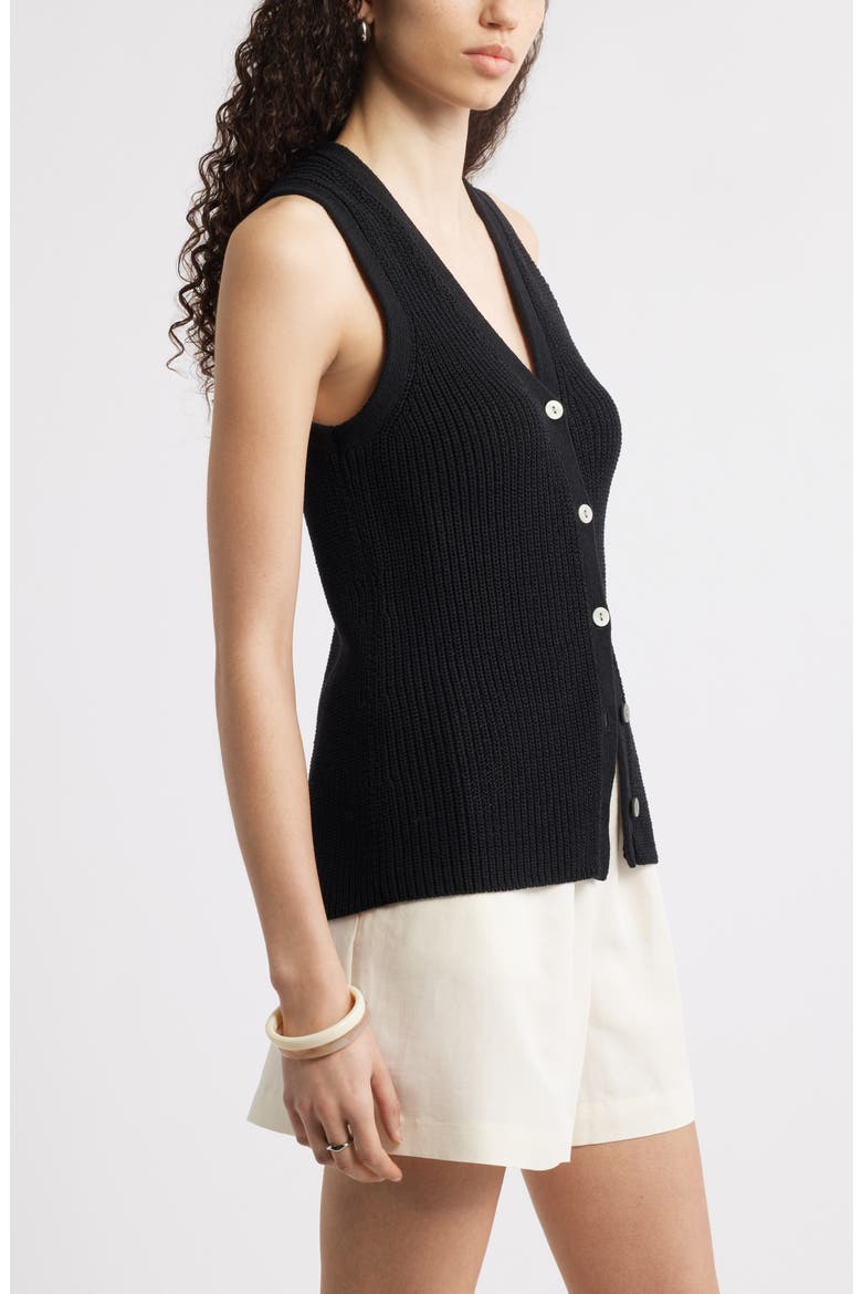 Button Front Cotton Blend Sweater Vest, Alternate, color, BLACK